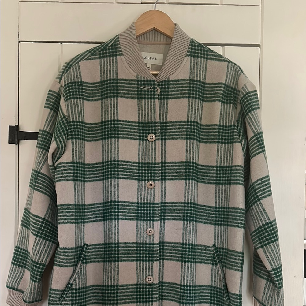The Great Green and Cream Plaid long Jacket